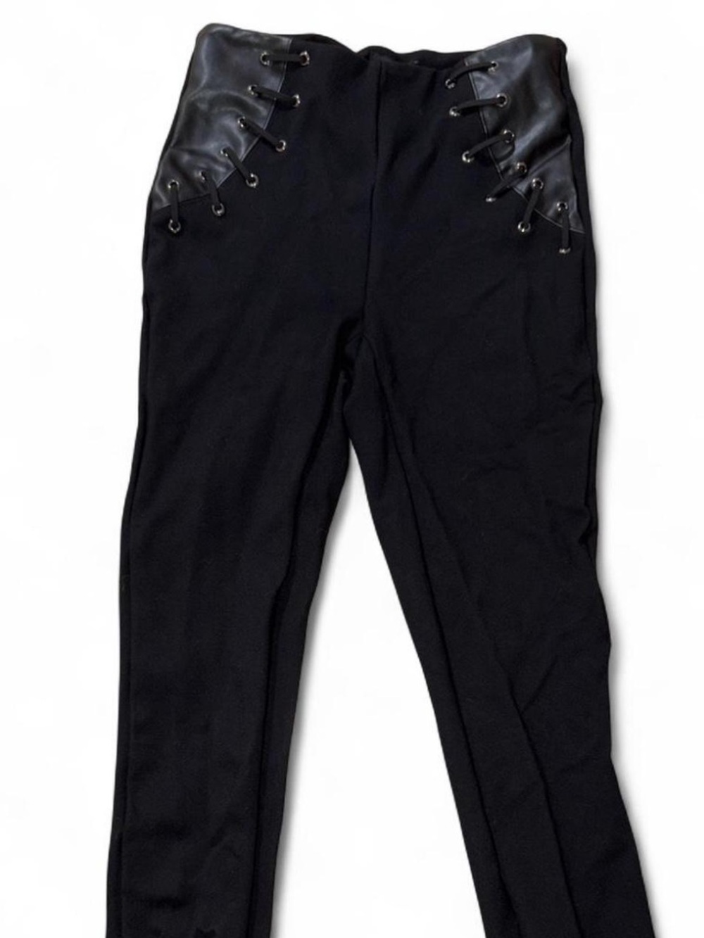 Bebe lace up faux leather detail leggings